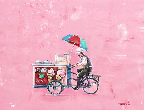 Ice Cream Cart. Nostalgic. Childhood van Trayko Popov, Werk op papier te koop op Singulart