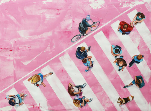 Pink Crosswalk. Dreams. Walking in the City. Street. van Trayko Popov, Werk op papier te koop op Singulart