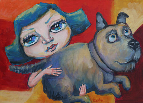 My Dog and Me. Puppy. Girl van Trayko Popov, Schilderij te koop op Singulart