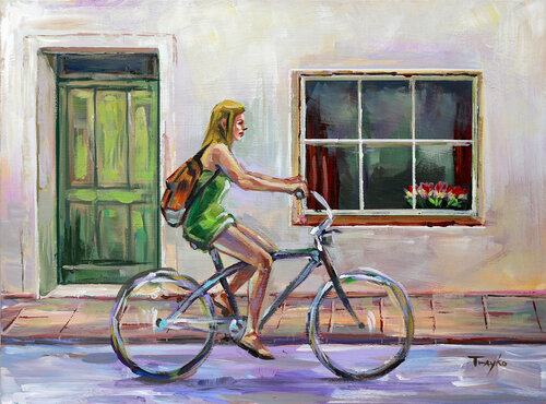 Palermo, Sicily. Beautiful Day. Bike. Autumn. Outdoor. Road. Cycling fast. Speed. van Trayko Popov, Schilderij te koop op Singulart