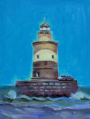 Lighthouse. Ocean. Storm. Light in the dark. di Trayko Popov, Pittura in vendita su Singulart