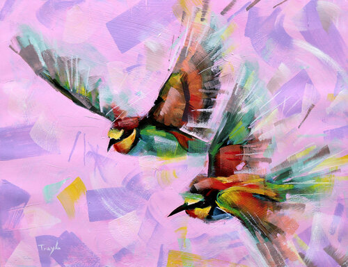 Birds always fly together van Trayko Popov, Werk op papier te koop op Singulart