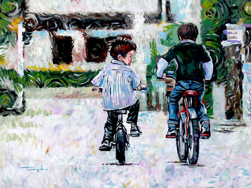 My Brother's New Bike van Trayko Popov, Werk op papier te koop op Singulart