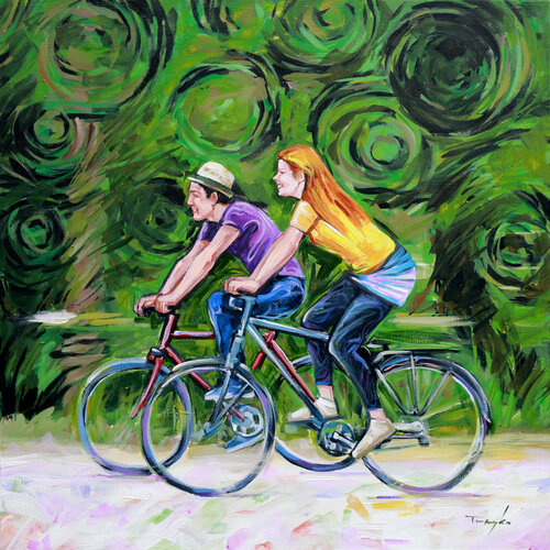 Biking. Bike. Bicycle. I Can't Stop Smiling. van Trayko Popov, Schilderij te koop op Singulart