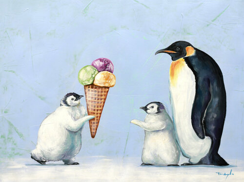 Global Warming. Ice Cream. Pinguins. North Pole. van Trayko Popov, Werk op papier te koop op Singulart