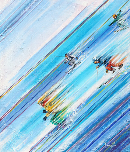 Ski. Skiing. Ski slope. Winter Outdoor. Motion van Trayko Popov, Schilderij te koop op Singulart