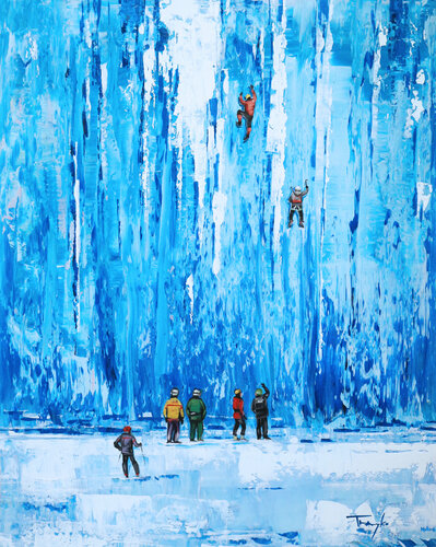 Ice wall | Climbers | Outdoors adventure van Trayko Popov, Schilderij te koop op Singulart