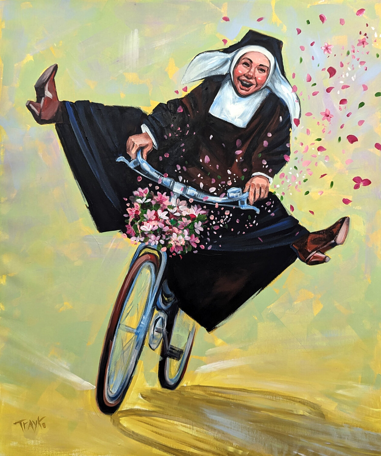 Action. Nun with a bicycle Trayko Popov
