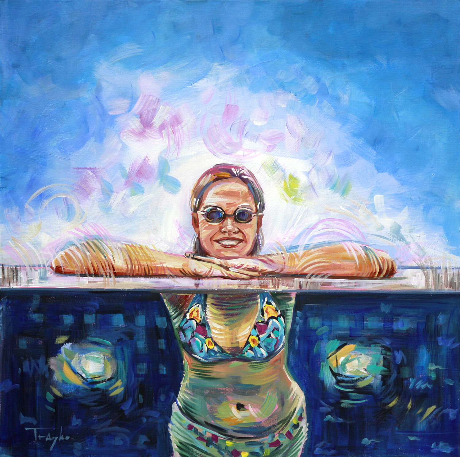 In the pool. Swimming. Hot weather Trayko Popov Originalgemälde zu verkaufen
