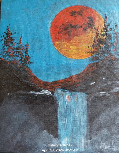 Moon over the waterfall de Richard Cooper, Pintura a la venta en Singulart