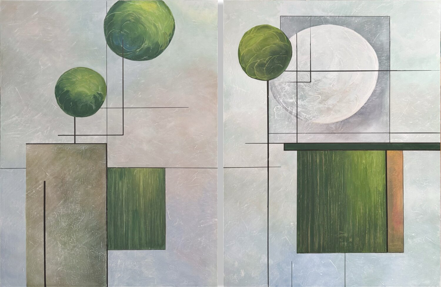 STILL BALANCE -DIPTYCH Tori Grin Peinture originale à vendre
