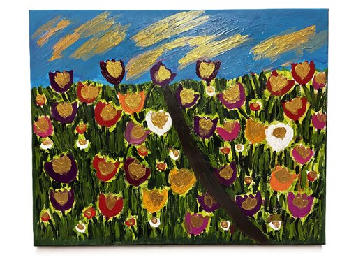 Field of Golden Hearts par Moushumi Israr, Peinture en vente sur Singulart