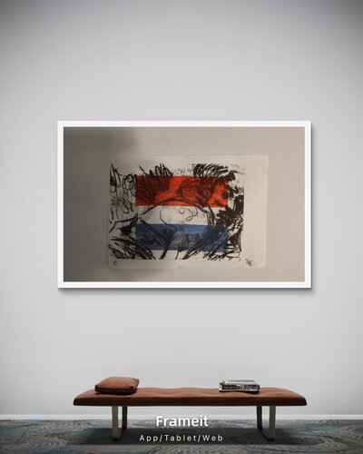 Modern Abstract Art of Resting Woman with Red and Blue Rectangles | Contemporary Wall Decor for Art Lovers by Gabriel Broady, Other Media for Sale on Singulart