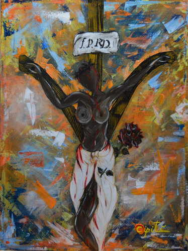 LA CROCIFISSIONE (Femina, Proditum de Societate, Reginae Domus) by Daniela Cipitì, Painting for Sale on Singulart