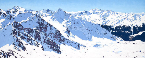 Mont Gelé Panorama, Verbier, Switzerland di Lucy Dunnett, Pittura in vendita su Singulart