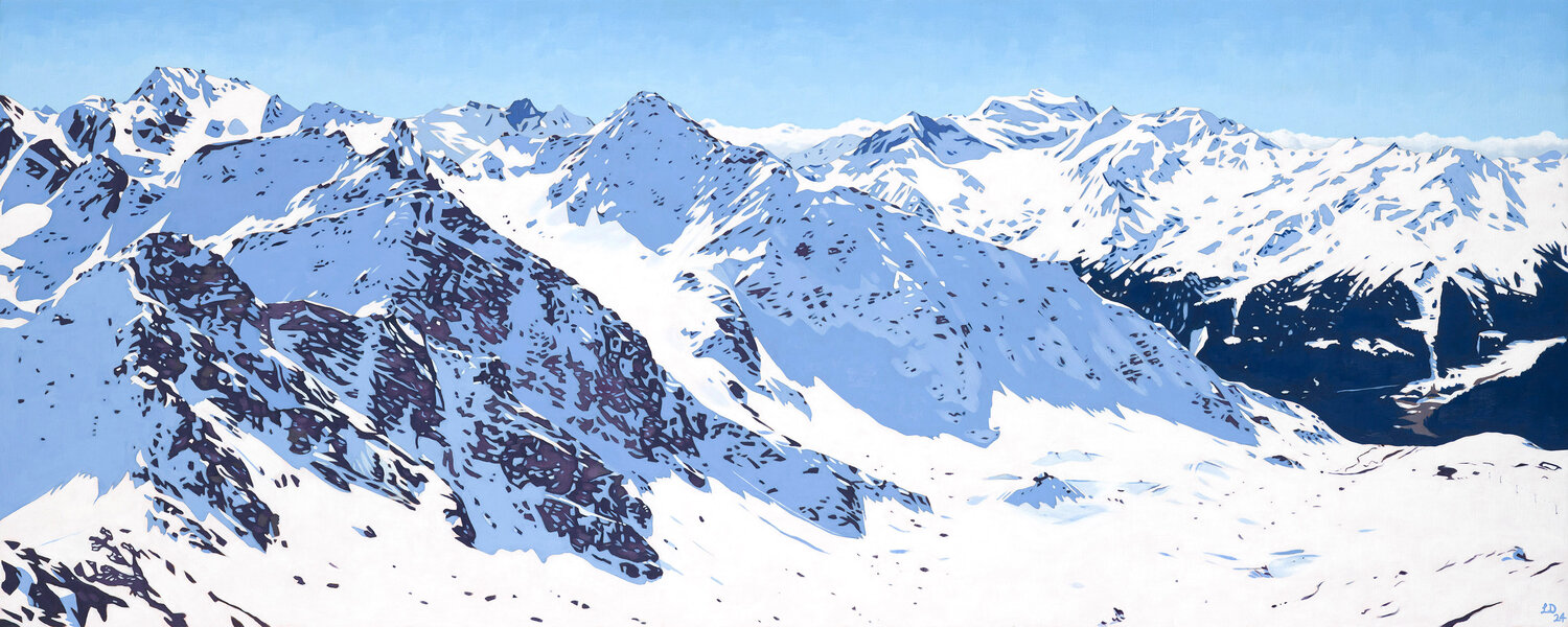 Mont Gelé Panorama, Verbier, Switzerland Lucy Dunnett Originalgemälde zu verkaufen
