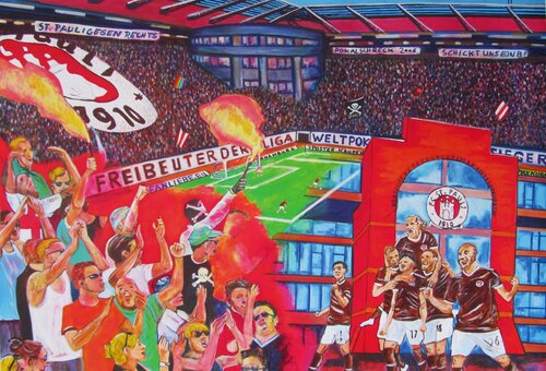 "Stimmung in der Bude- Millerntor, St. Pauli " by Max Kuba, 絵画 for Sale on Singulart