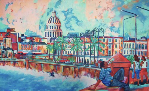"Malecon,- wo das Meer auf Havanna trifft" (Titelbild der Einladungskarte zur Ausstellung) by Max Kuba, 絵画 for Sale on Singulart