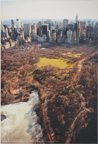 Central Park New York, Aerial View of the Gates, Affiche originale d’époque signée by CHRISTO et Jeanne-Claude, 版画 for Sale on Singulart