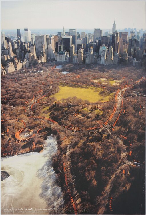 Central Park New York, Aerial View of the Gates, Affiche originale d’époque signée CHRISTO et Jeanne-Claude