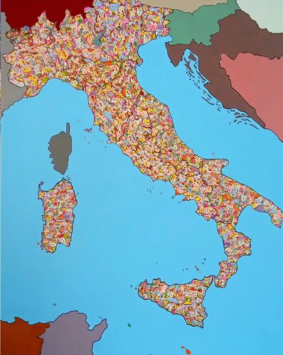 Italia in geoarte di Costantino Piazza, Pittura in vendita su Singulart