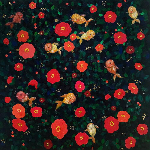 Manifestation: Camellia Pond and Nine Ranchu di Eury (Yeahgean) Kim, Pittura in vendita su Singulart