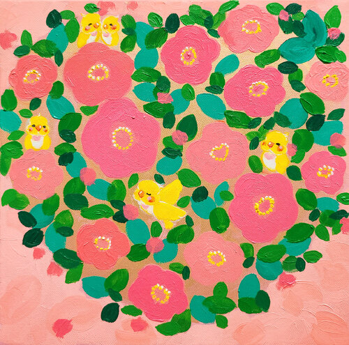 Pink Camellia Garden di Eury (Yeahgean) Kim, Pittura in vendita su Singulart