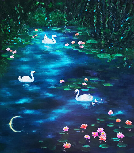 Clair de lune Waterlily pond di Eury (Yeahgean) Kim, Pittura in vendita su Singulart