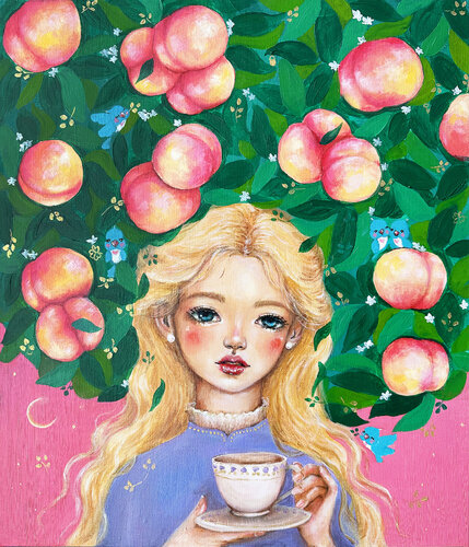Lavender Peach Girl van Eury (Yeahgean) Kim, Schilderij te koop op Singulart