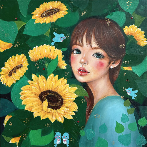 Belle and sunflower von Eury (Yeahgean) Kim, Malerei kaufen auf Singulart