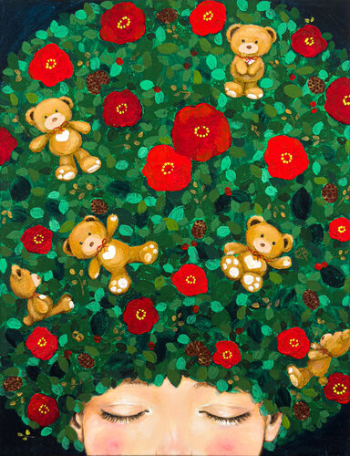Manifestation : Teddy bears and camellia di Eury (Yeahgean) Kim, Pittura in vendita su Singulart