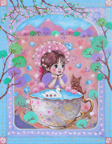 Cherry Blossom Girl van Eury (Yeahgean) Kim, Schilderij te koop op Singulart