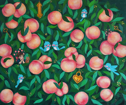 Peach Girl in the Peach Garden di Eury (Yeahgean) Kim, Pittura in vendita su Singulart