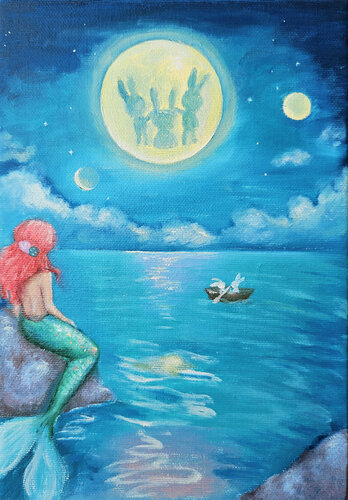 Blue Moon Rabbtis and Ariel di Eury (Yeahgean) Kim, Pittura in vendita su Singulart