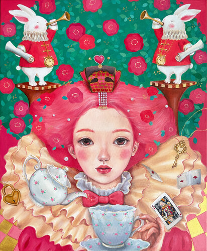 Red Queen in Camellia Garden van Eury (Yeahgean) Kim, Schilderij te koop op Singulart