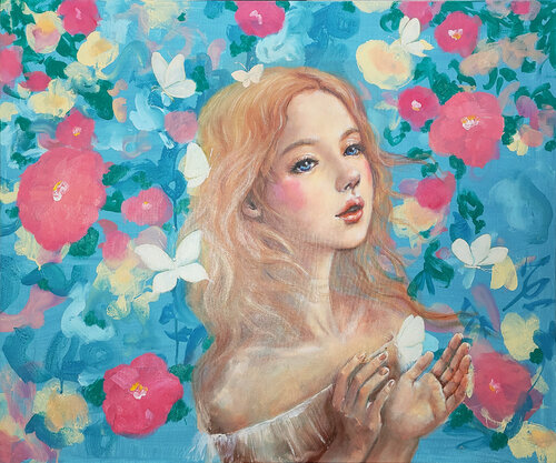 The Lover: Pink Camellia di Eury (Yeahgean) Kim, Pittura in vendita su Singulart