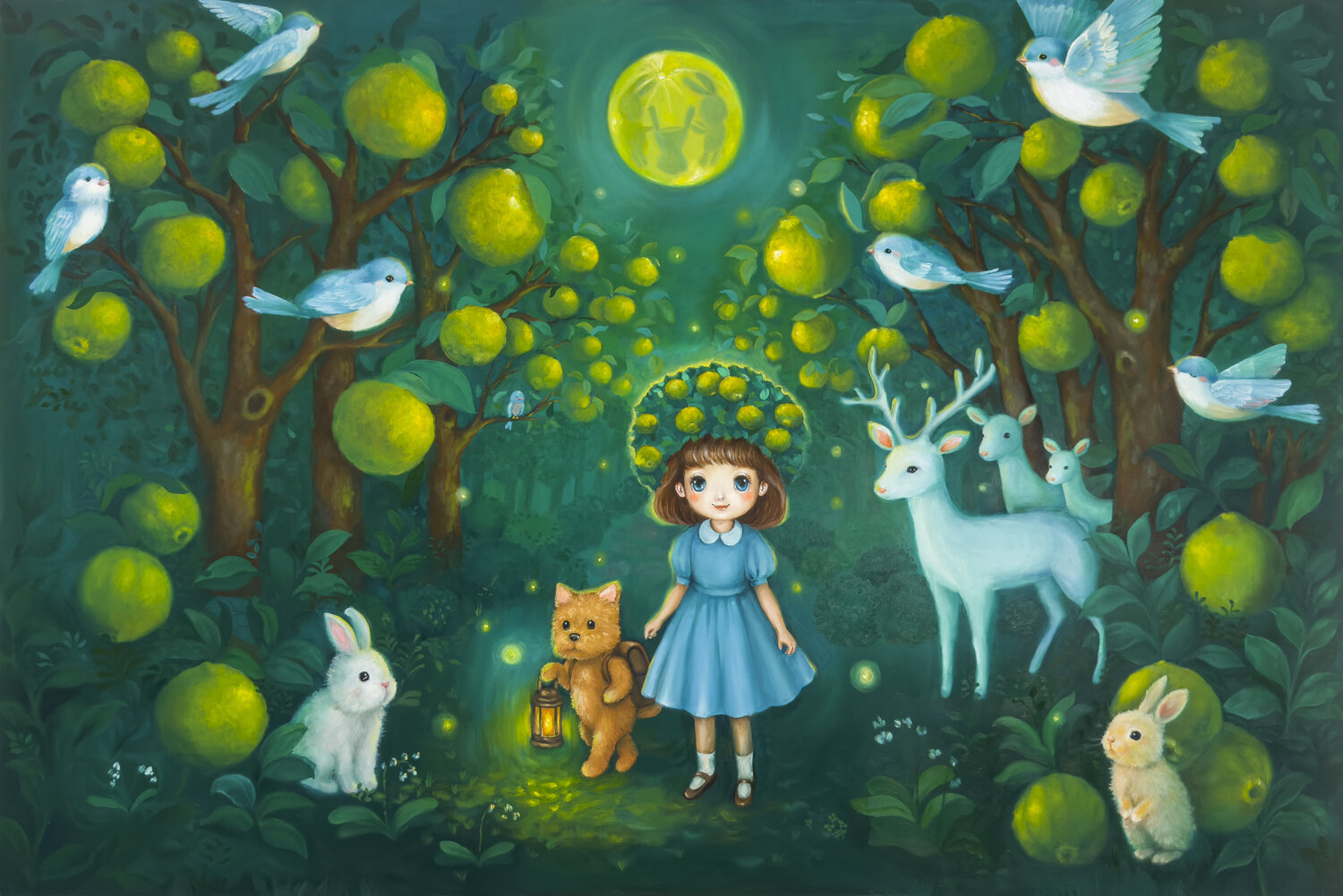 Journey Together in the Moonlit Yuza Forest Eury (Yeahgean) Kim Originalgemälde zu verkaufen