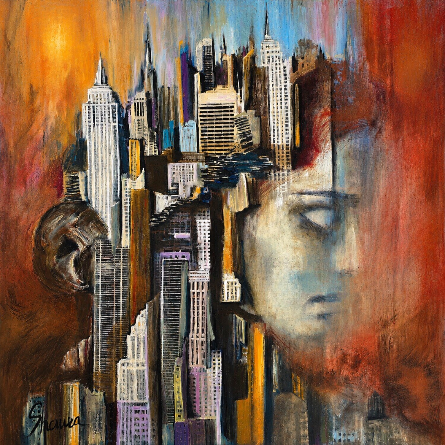 CROWNED BY THE CITY Elena Shaura Dipinto originale in vendita