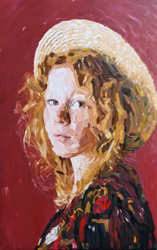 the girl with the straw hat by B. Fischer, Painting for Sale on Singulart