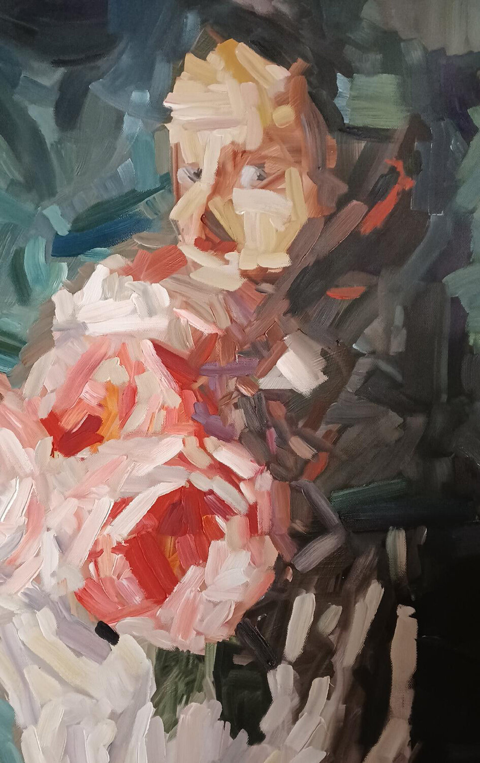 Das Mädchen mit Pfingstrosen B. Fischer Original painting for sale