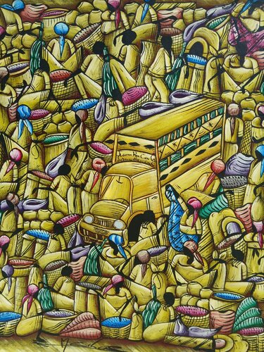 Marketplace, Jungle, and Fisherman's Boat di Magarry Cilus, Pittura in vendita su Singulart