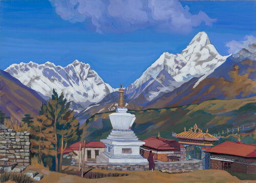 Tengboche Monastery beneath Ama Dablam di Natalia Zaitseva-Borisova, Pittura in vendita su Singulart