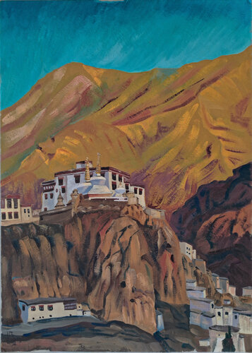 Lamayuru Monastery at Sunset, Ladakh, India di Natalia Zaitseva-Borisova, Pittura in vendita su Singulart