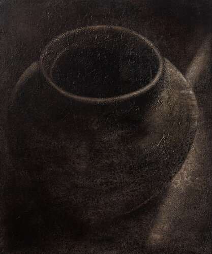Textured Vessel Painting – Dark Earth Abstract Canvas" Painting von ALEXANDRA AVROS, Malerei kaufen auf Singulart