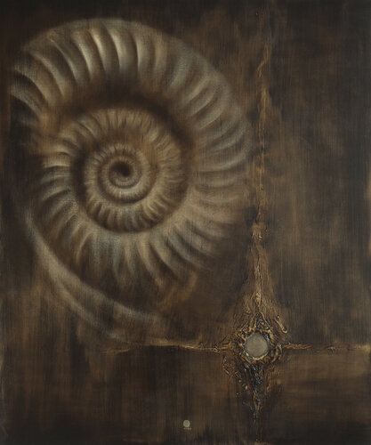 Ammonite. The Memory Spiral. Brown Monochrome Abstract by ALEXANDRA AVROS, Painting for Sale on Singulart