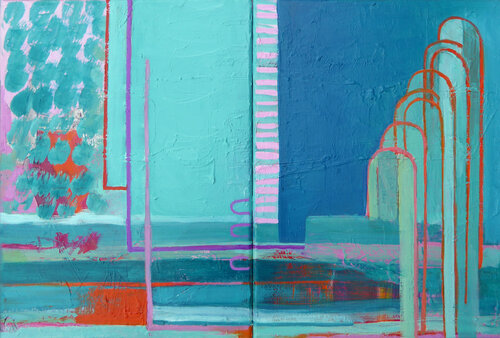 Repetition I (Swimming Pool Steps) van Antonia Glynne Jones, Schilderij te koop op Singulart