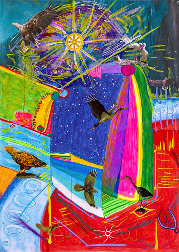 Curious birds at the stargate von Teo Sirio Sica, Malerei kaufen auf Singulart