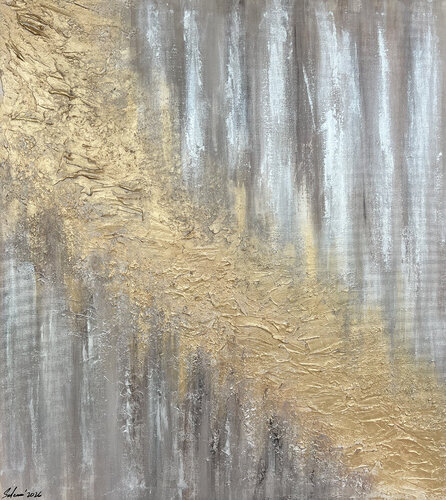 Golden Horizon Modern Abstract Texture Painting van Muhammad Suleman Rehman, Schilderij te koop op Singulart