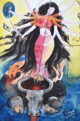 Durga Maa par Ajoy Dey, Peinture en vente sur Singulart