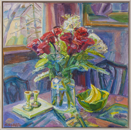 Still Life with Red Roses and Candles van Nikolay Budylin, Schilderij te koop op Singulart